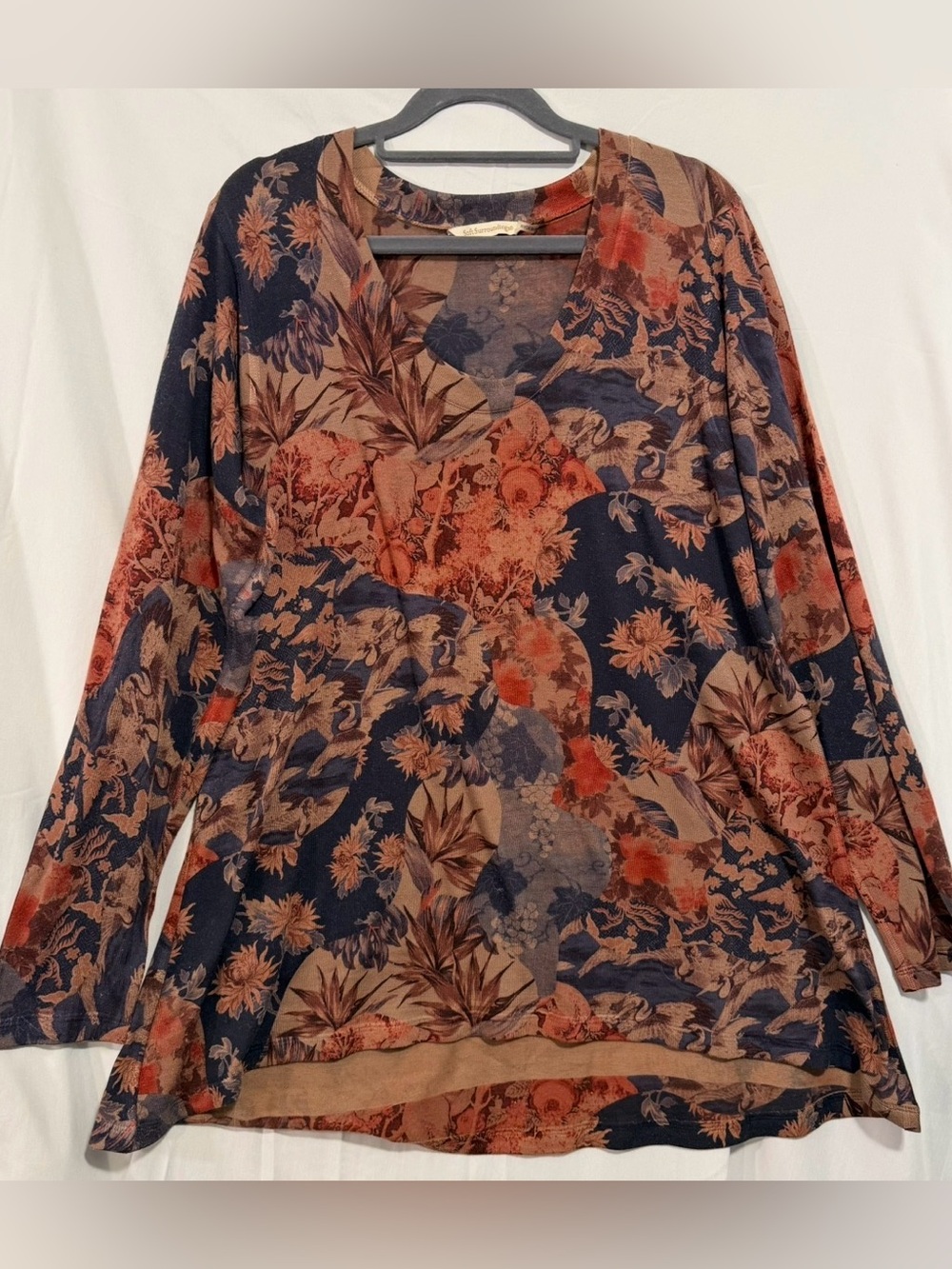 Soft Surroundings Long Sleeve Tunic Top Womens Size Large Floral Print Stretch